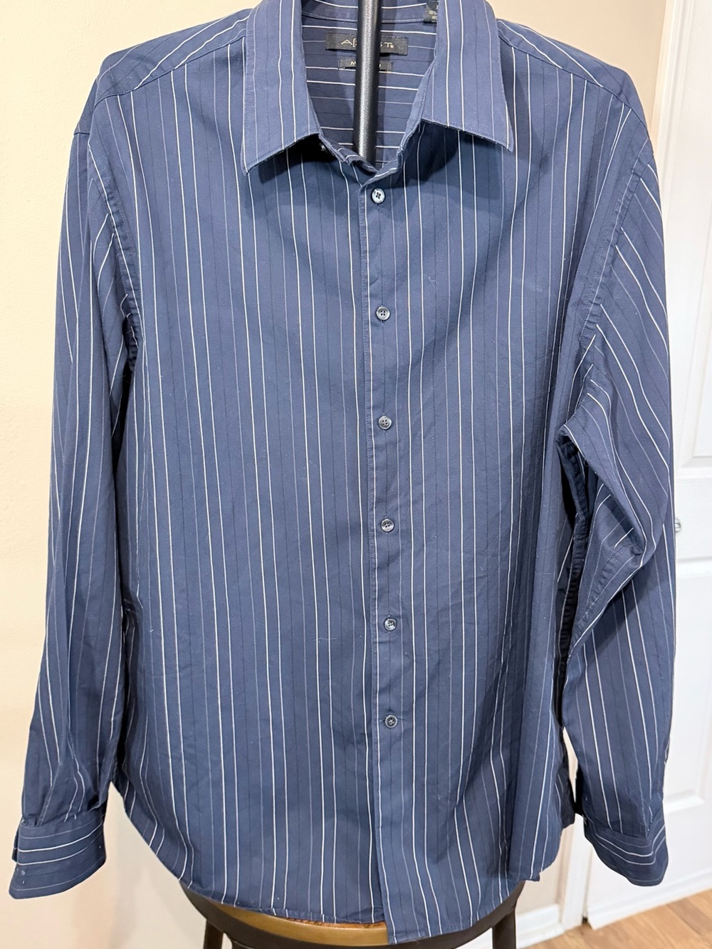 Axist Men’s Dress Shirt Modern Fit 2XL Blue Striped Cotton Long Sleeve